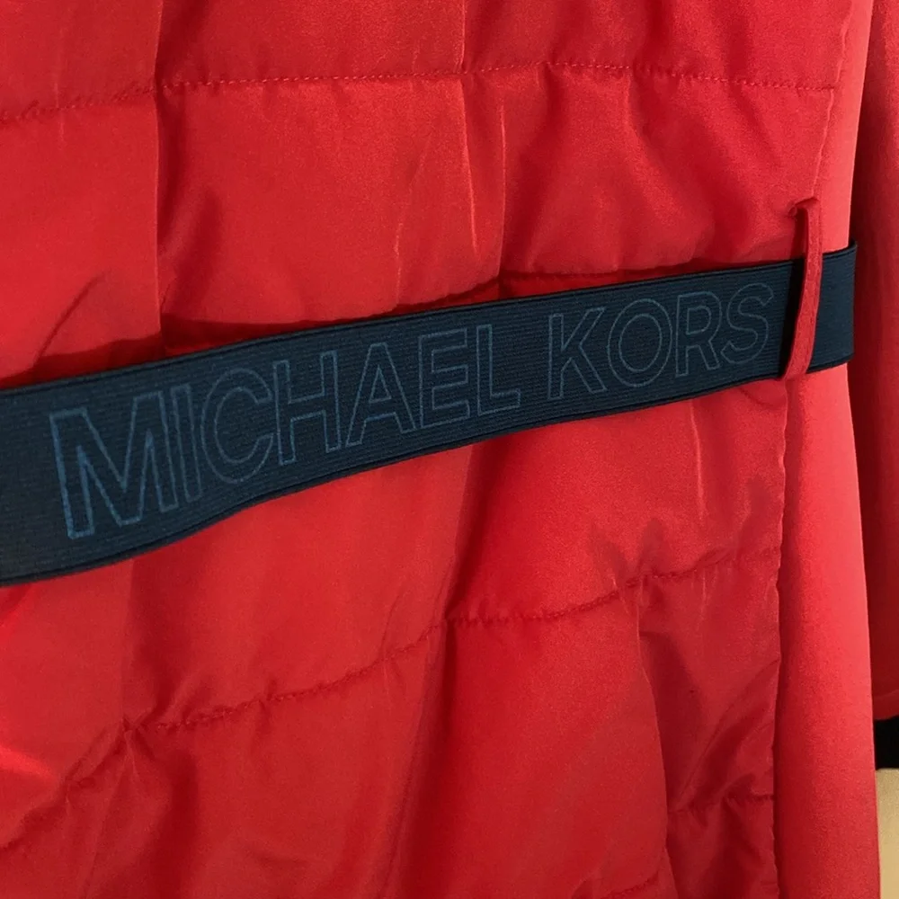 🔥 Michael Kors XL Red 🔥 Belted Winter Coat Jacket Hood - Picture 6 of 16